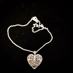 Filagree Sterling & Ruby Heart Necklace .925